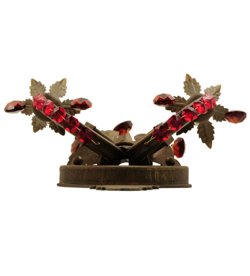 Meyda Lighting Grosetto 9" 2-Light Cortez Gold Wall Sconce With Red And Amber Crystal Shade