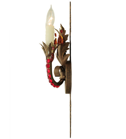 Meyda Lighting Grosetto 9" 2-Light Cortez Gold Wall Sconce With Red And Amber Crystal Shade