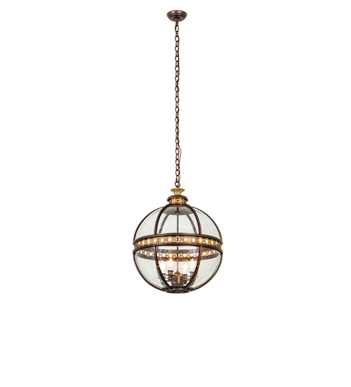 Meyda Lighting Guilloche 21" 4-Light Mahogany Bronze & Gold Matte Pendant Light With Clear Shade Glass