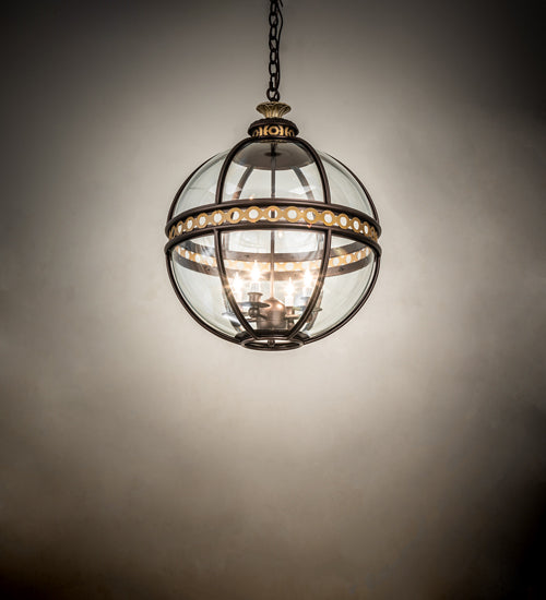 Meyda Lighting Guilloche 21" 4-Light Mahogany Bronze & Gold Matte Pendant Light With Clear Shade Glass