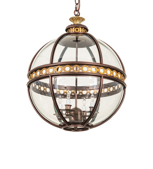 Meyda Lighting Guilloche 21" 4-Light Mahogany Bronze & Gold Matte Pendant Light With Clear Shade Glass