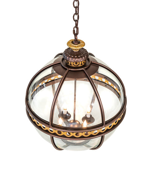 Meyda Lighting Guilloche 21" 4-Light Mahogany Bronze & Gold Matte Pendant Light With Clear Shade Glass
