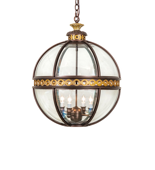 Meyda Lighting Guilloche 21" 4-Light Mahogany Bronze & Gold Matte Pendant Light With Clear Shade Glass
