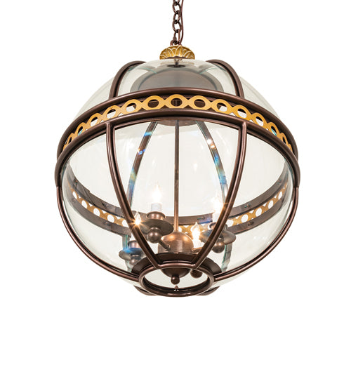 Meyda Lighting Guilloche 21" 4-Light Mahogany Bronze & Gold Matte Pendant Light With Clear Shade Glass
