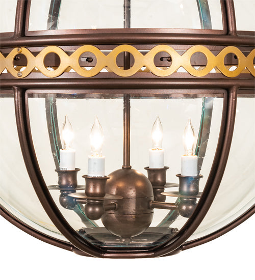 Meyda Lighting Guilloche 21" 4-Light Mahogany Bronze & Gold Matte Pendant Light With Clear Shade Glass
