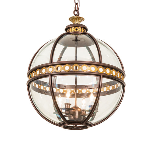 Meyda Lighting Guilloche 21" 4-Light Mahogany Bronze & Gold Matte Pendant Light With Clear Shade Glass
