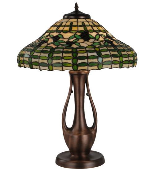 Meyda Lighting Guirnalda 27" 2-Light Mahogany Bronze Table Lamp With Green and Beige Shade Glass