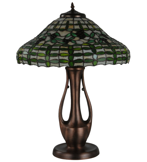 Meyda Lighting Guirnalda 27" 2-Light Mahogany Bronze Table Lamp With Green and Beige Shade Glass