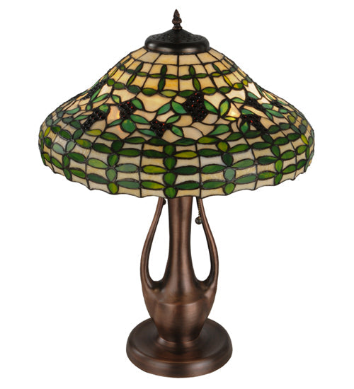 Meyda Lighting Guirnalda 27" 2-Light Mahogany Bronze Table Lamp With Green and Beige Shade Glass