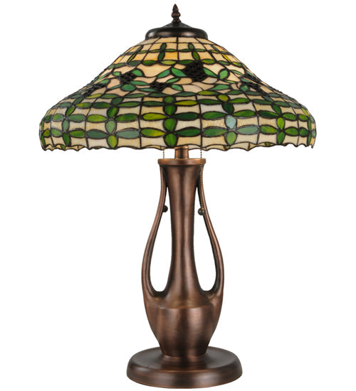 Meyda Lighting Guirnalda 27" 2-Light Mahogany Bronze Table Lamp With Green and Beige Shade Glass