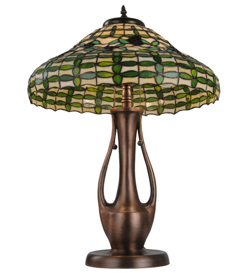 Meyda Lighting Guirnalda 27" 2-Light Mahogany Bronze Table Lamp With Green and Beige Shade Glass