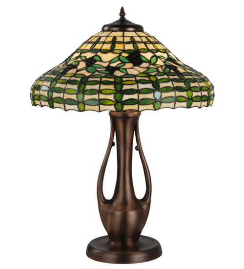 Meyda Lighting Guirnalda 27" 2-Light Mahogany Bronze Table Lamp With Green and Beige Shade Glass