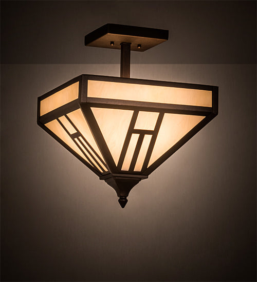 Meyda Lighting "H Mission 19" 4-Light Mahogany Bronze Flush Mount Light With Creme Carrare Idalight Shade