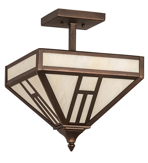 Meyda Lighting "H Mission 19" 4-Light Mahogany Bronze Flush Mount Light With Creme Carrare Idalight Shade