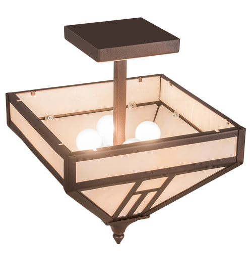 Meyda Lighting "H Mission 19" 4-Light Mahogany Bronze Flush Mount Light With Creme Carrare Idalight Shade