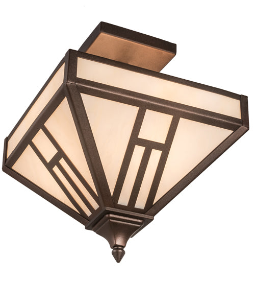 Meyda Lighting "H Mission 19" 4-Light Mahogany Bronze Flush Mount Light With Creme Carrare Idalight Shade