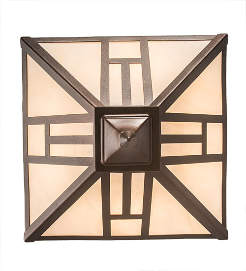 Meyda Lighting "H Mission 19" 4-Light Mahogany Bronze Flush Mount Light With Creme Carrare Idalight Shade