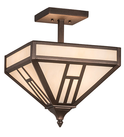 Meyda Lighting "H Mission 19" 4-Light Mahogany Bronze Flush Mount Light With Creme Carrare Idalight Shade