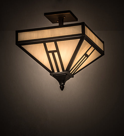 Meyda Lighting "H Mission" 19" 4-Light Oil Rubbed Bronze Flush Mount Light With White Art Shade Glass