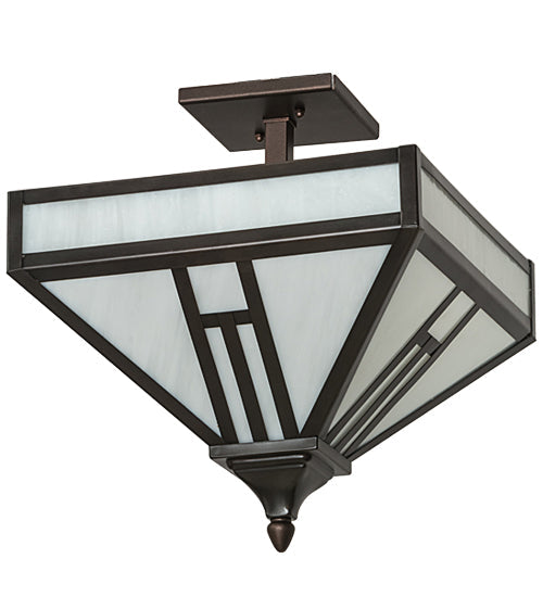Meyda Lighting "H Mission" 19" 4-Light Oil Rubbed Bronze Flush Mount Light With White Art Shade Glass