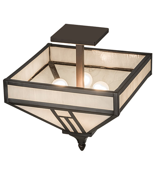 Meyda Lighting "H Mission" 19" 4-Light Oil Rubbed Bronze Flush Mount Light With White Art Shade Glass