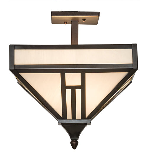 Meyda Lighting "H Mission" 19" 4-Light Oil Rubbed Bronze Flush Mount Light With White Art Shade Glass