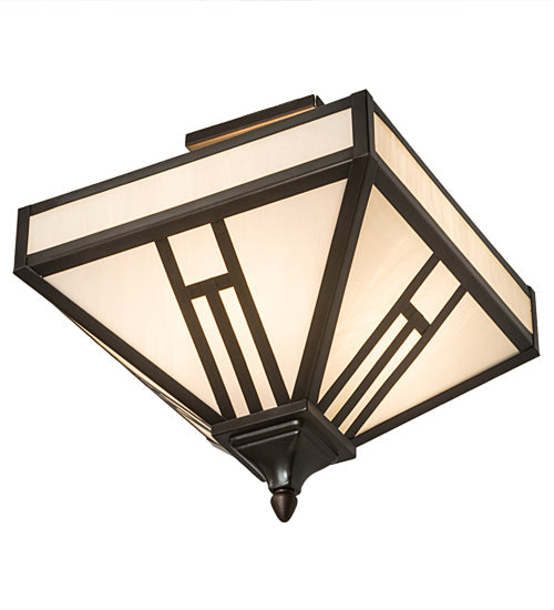 Meyda Lighting "H Mission" 19" 4-Light Oil Rubbed Bronze Flush Mount Light With White Art Shade Glass