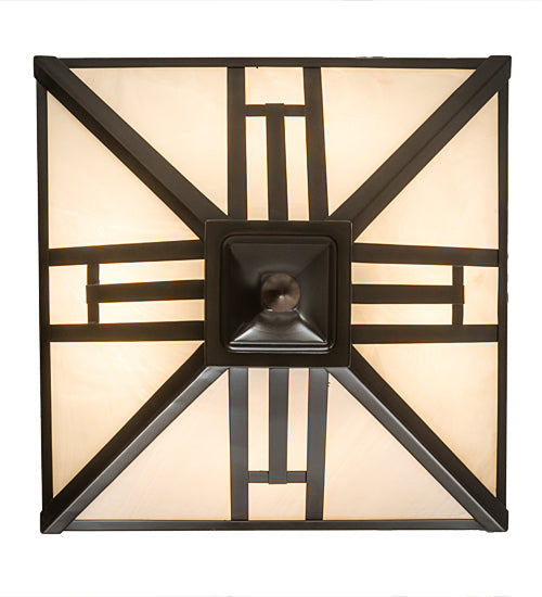 Meyda Lighting "H Mission" 19" 4-Light Oil Rubbed Bronze Flush Mount Light With White Art Shade Glass