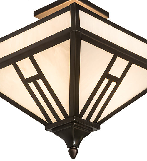 Meyda Lighting "H Mission" 19" 4-Light Oil Rubbed Bronze Flush Mount Light With White Art Shade Glass