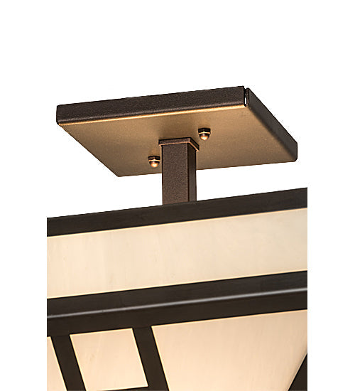 Meyda Lighting "H Mission" 19" 4-Light Oil Rubbed Bronze Flush Mount Light With White Art Shade Glass