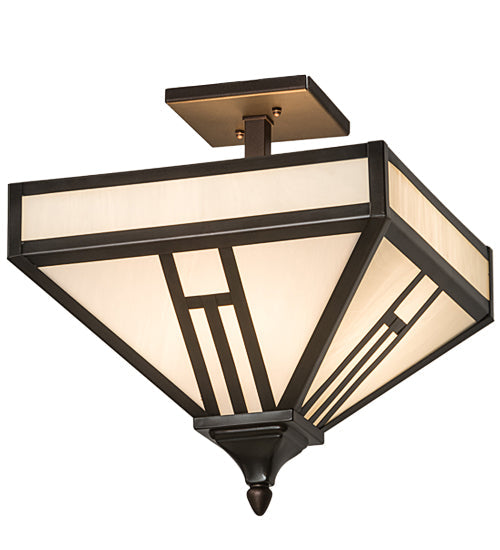 Meyda Lighting "H Mission" 19" 4-Light Oil Rubbed Bronze Flush Mount Light With White Art Shade Glass