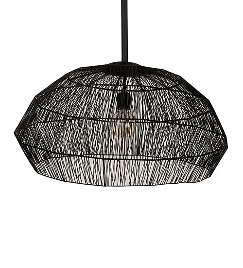 Meyda Lighting Hacienda 29" Textured Black Pendant Light With Blackened Wicker Shade