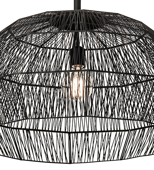 Meyda Lighting Hacienda 29" Textured Black Pendant Light With Blackened Wicker Shade