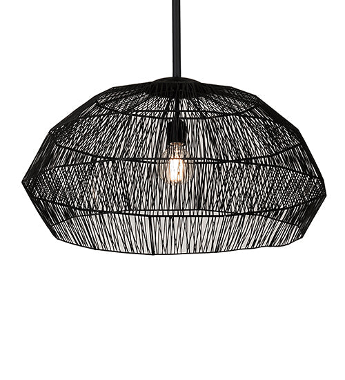 Meyda Lighting Hacienda 29" Textured Black Pendant Light With Blackened Wicker Shade