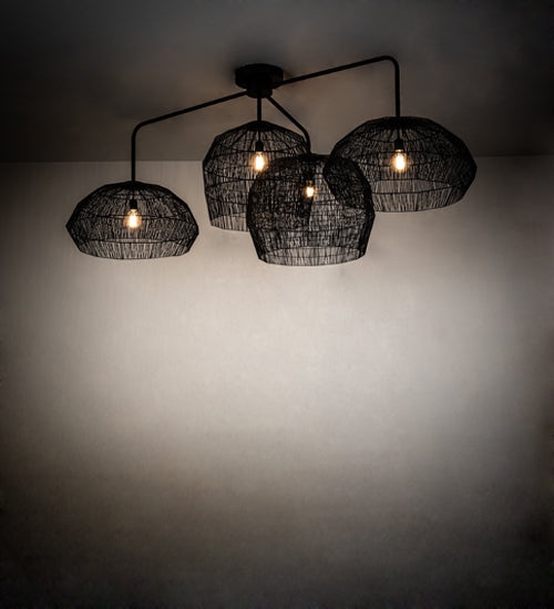 Meyda Lighting Hacienda 96" 4-Light Textured Black Chandelier With Blackened Wicker Shade