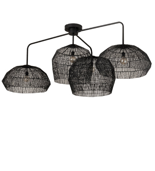 Meyda Lighting Hacienda 96" 4-Light Textured Black Chandelier With Blackened Wicker Shade
