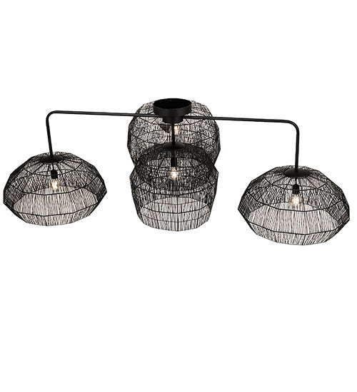 Meyda Lighting Hacienda 96" 4-Light Textured Black Chandelier With Blackened Wicker Shade