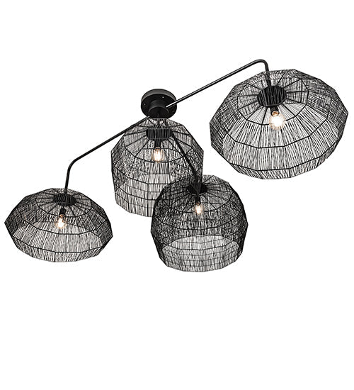 Meyda Lighting Hacienda 96" 4-Light Textured Black Chandelier With Blackened Wicker Shade