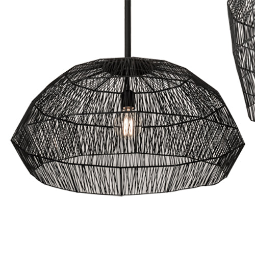 Meyda Lighting Hacienda 96" 4-Light Textured Black Chandelier With Blackened Wicker Shade