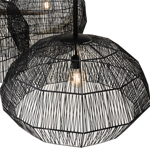 Meyda Lighting Hacienda 96" 4-Light Textured Black Chandelier With Blackened Wicker Shade