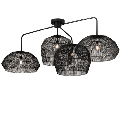 Meyda Lighting Hacienda 96" 4-Light Textured Black Chandelier With Blackened Wicker Shade