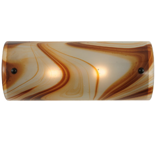 Meyda Lighting Half Cylinder 18" 2-Light Craftsman Brown Wall Sconce With Cognac Swirl Shade Glass
