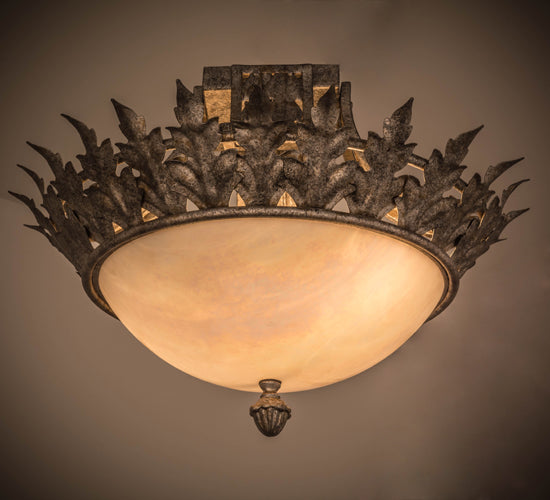 Meyda Lighting Hampton 16" 2-Light Corinth Semi-flush Mount Light With White Iridescent Shade Glass
