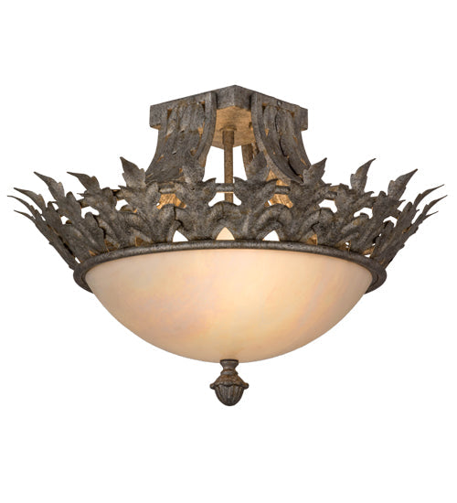 Meyda Lighting Hampton 16" 2-Light Corinth Semi-flush Mount Light With White Iridescent Shade Glass