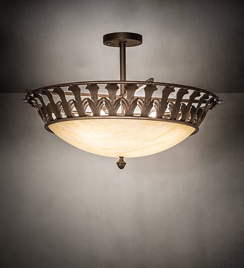 Meyda Lighting Hampton 30" 4-Light Tyler Bronze Semi-flush Mount Light With Creme Carrara Idalight Shade