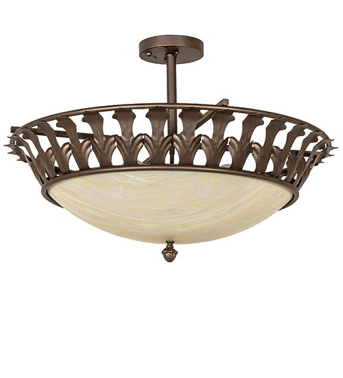 Meyda Lighting Hampton 30" 4-Light Tyler Bronze Semi-flush Mount Light With Creme Carrara Idalight Shade