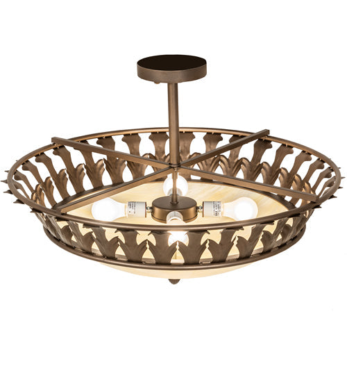 Meyda Lighting Hampton 30" 4-Light Tyler Bronze Semi-flush Mount Light With Creme Carrara Idalight Shade