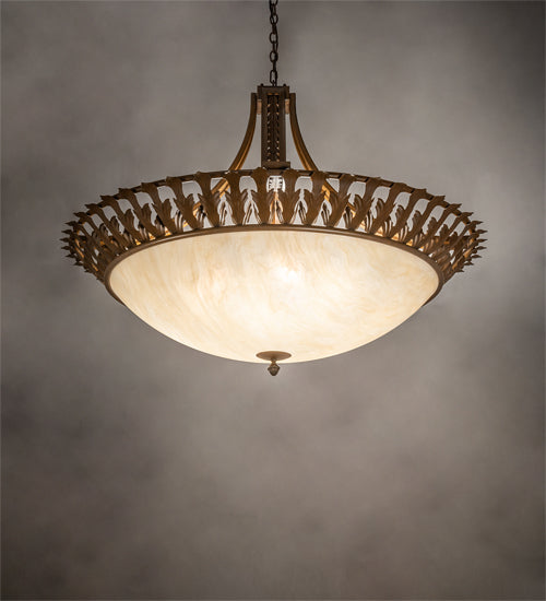 Meyda Lighting Hampton 48" 6-Light Rustic Iron Inverted Pendant Light With Creme Carrara Idalight Shade