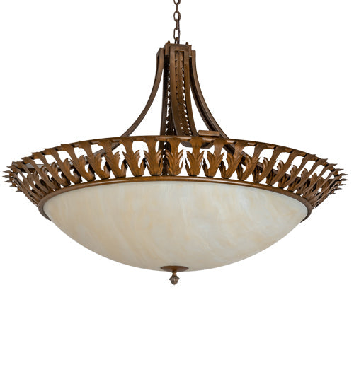 Meyda Lighting Hampton 48" 6-Light Rustic Iron Inverted Pendant Light With Creme Carrara Idalight Shade
