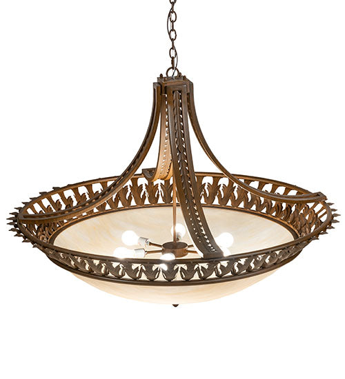 Meyda Lighting Hampton 48" 6-Light Rustic Iron Inverted Pendant Light With Creme Carrara Idalight Shade